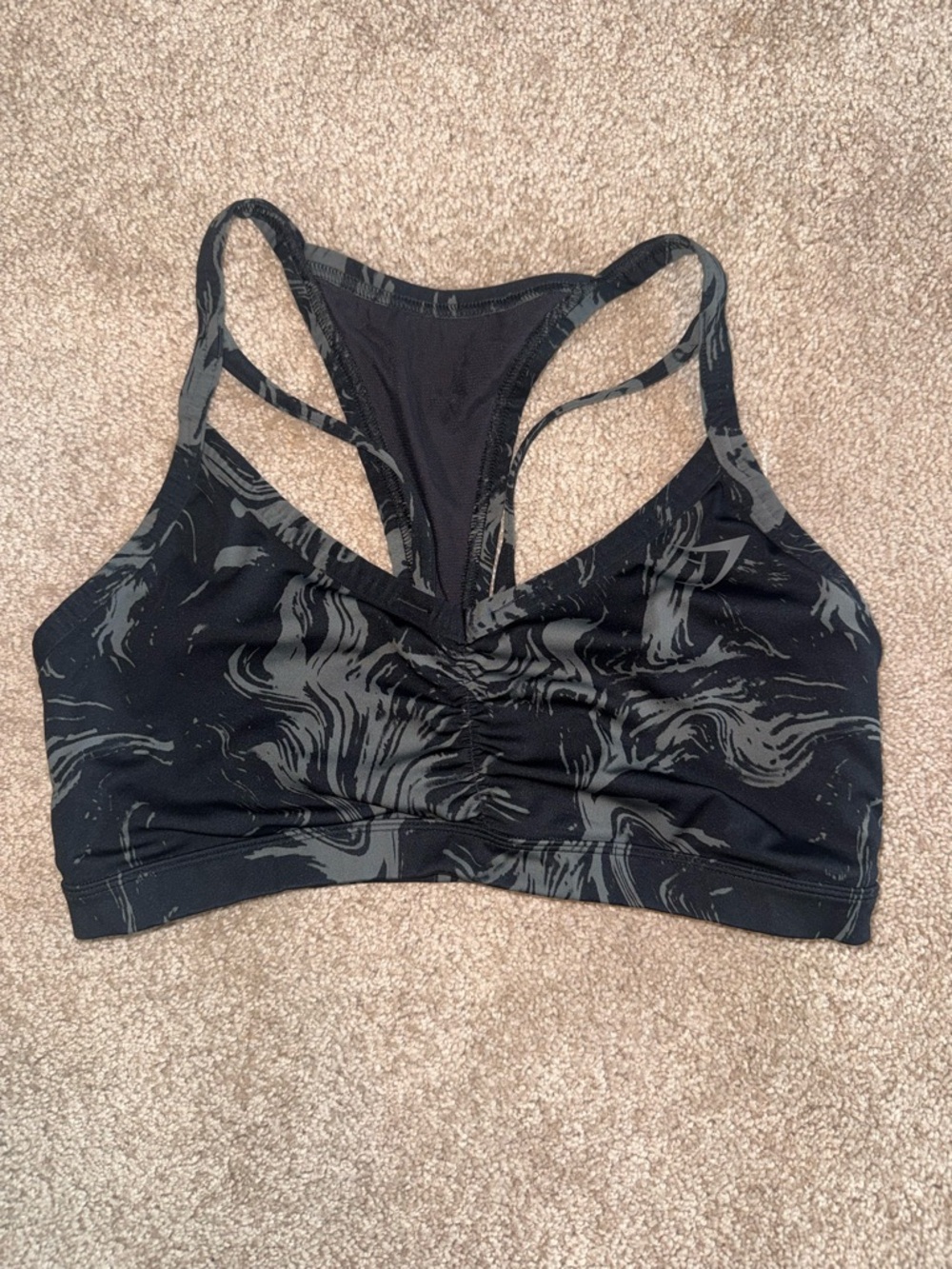 Gymshark Black & Gray Marbled Racerback Sports Bra